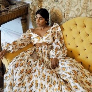 Zimmermann Golden Surfer Bodice Top Tangerine Vine Floral White/Yellow AU 1 US 6